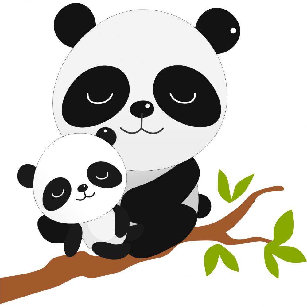 Sticker perete copii panda cu pui 85 x 73 cm