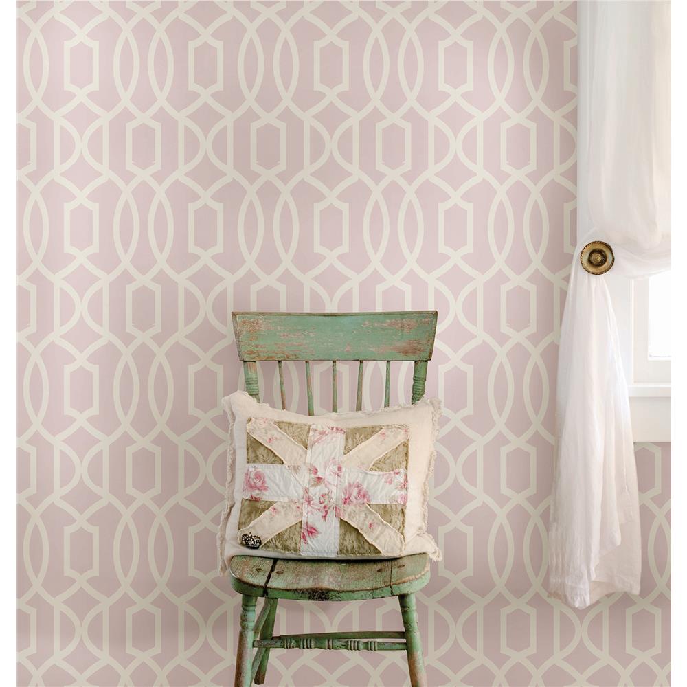 Tapet din vinil cu model geometric WallPops Pink Grand Trellis