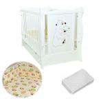 Patut multifunctional Oliver Bear + Saltea Cocos + Lenjerie 3 piese Bird Crem