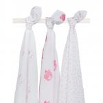 Set 3 scutece absorbante refolosibile cu ursuleti alb/roz Funny Bear 115x115 cm Jollein