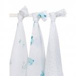 Set 3 scutece absorbante refolosibile cu ursuleti alb/verde Funny Bear 115x115 cm Jollein