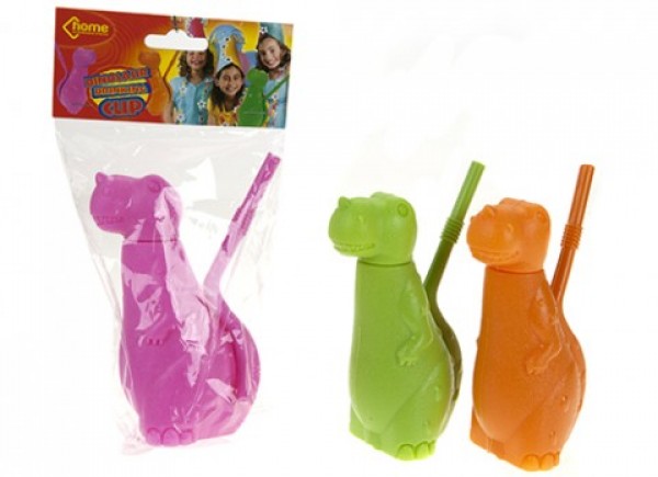 Pahar de plastic in forma de dinozaur cu pai