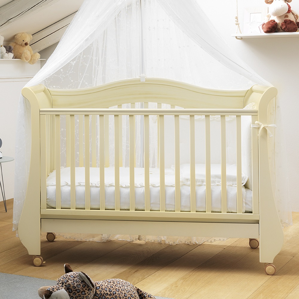 Patut tulip baby cu laterala detasabila ivory antique