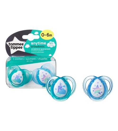 Suzete anytime tommee tippee 0-6 luni 2 buc albastruturqoise
