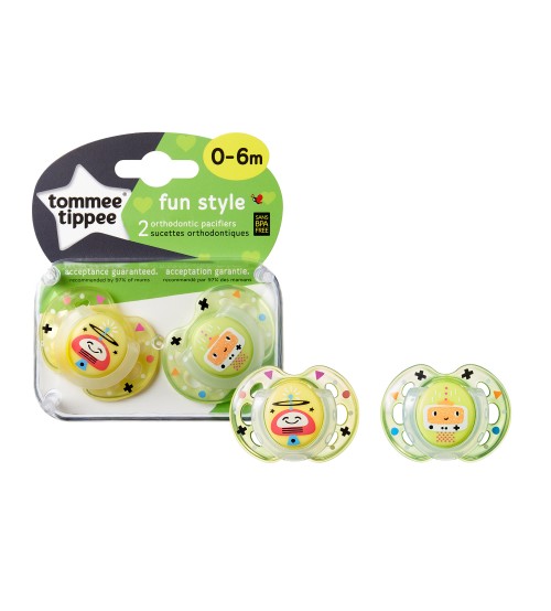 Suzete de zi fun tommee tippee 0-6 luni 2 buc robotei galbeni