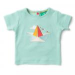 Tricou broderie fina din bumbac organic Little Green Radicals Origami Boat 12-18 luni