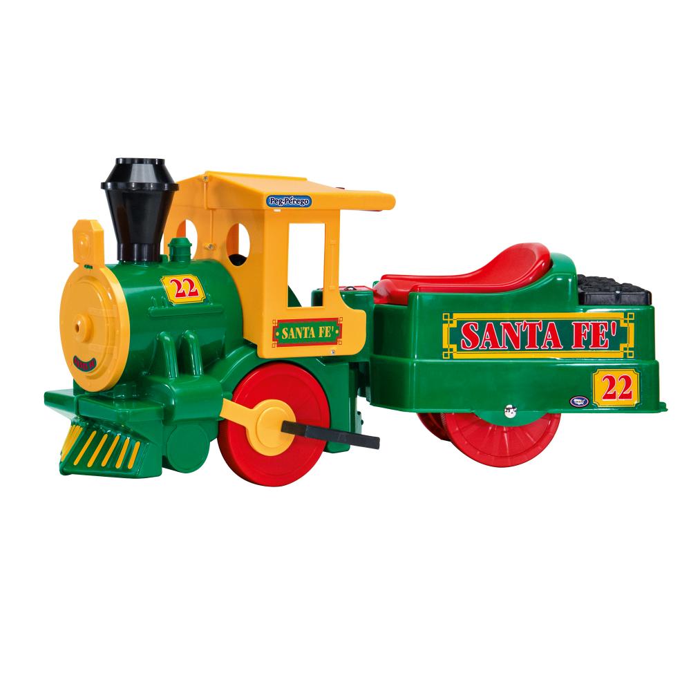 Trenulet Santa Fe 40W cu locomotiva si vagon cu sina si acumulator Peg Perego Verde