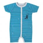 Salopeta de vara din bumbac organic cu capse Blue White Wave 62/68
