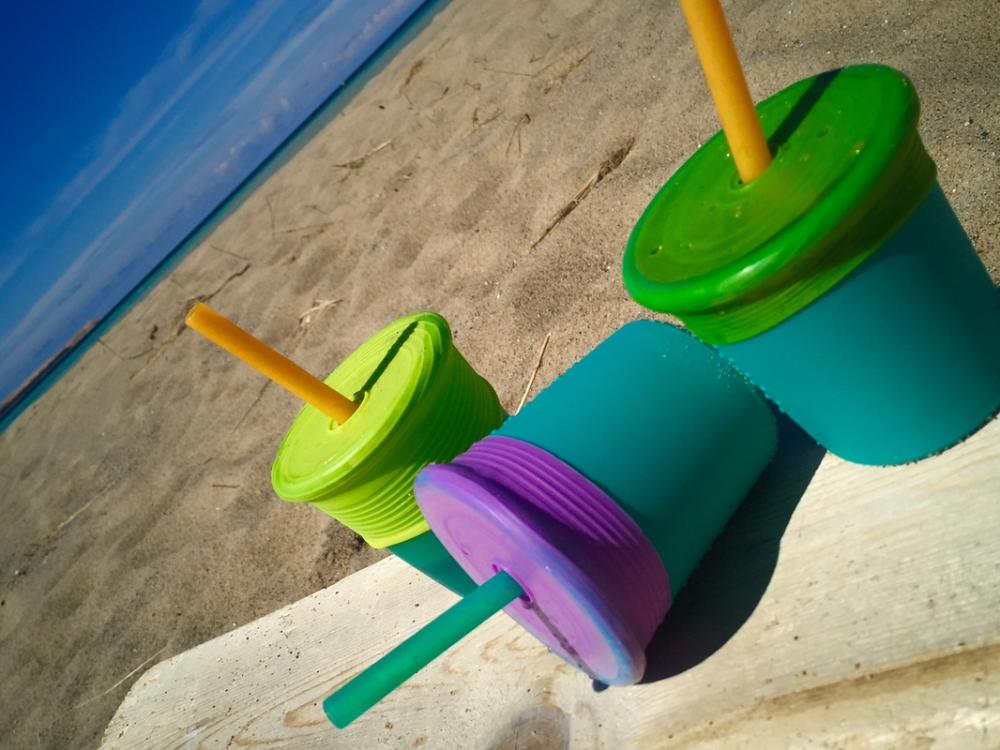Set 3 capace universale silicon cu pai aquapinkblue