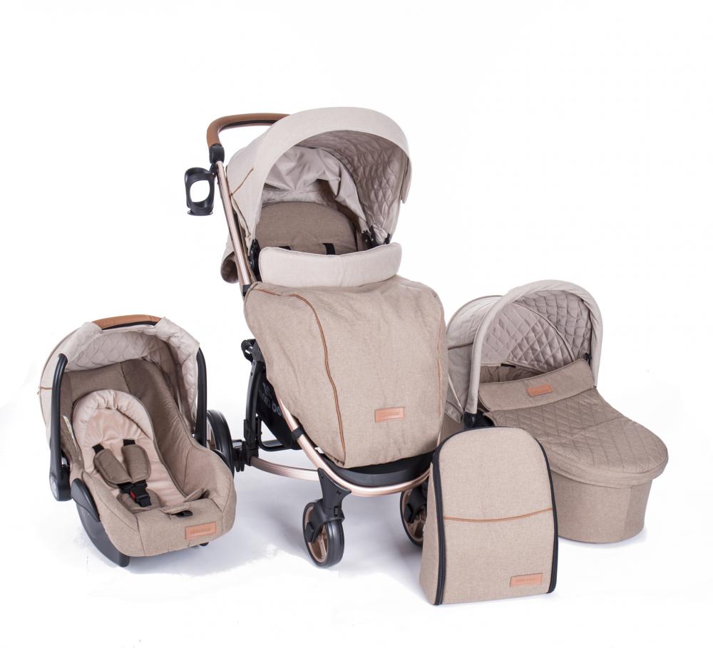 Carucior 3 in 1 Madrid Beige Melange cadru auriu