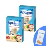 Pachet 2 buc x Cereale cu lapte Nutricia Aptamil 3 cereale si 3 fructe 225g 8luni+ si 1 x Servetele umede pentru bebelusi, WaterWipes, 10 buc