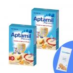 Pachet 2 buc x Cereale cu lapte si 5 fructe Aptamil Nutricia 225g 8luni+ si 1 x Servetele umede pentru bebelusi, WaterWipes, 10 buc