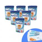 Pachet 6 x Lapte praf Nutricia Aptamil Junior 2+, 800g, 2ani+ si 3 x Servetele umede pentru bebelusi WaterWipes 60 buc