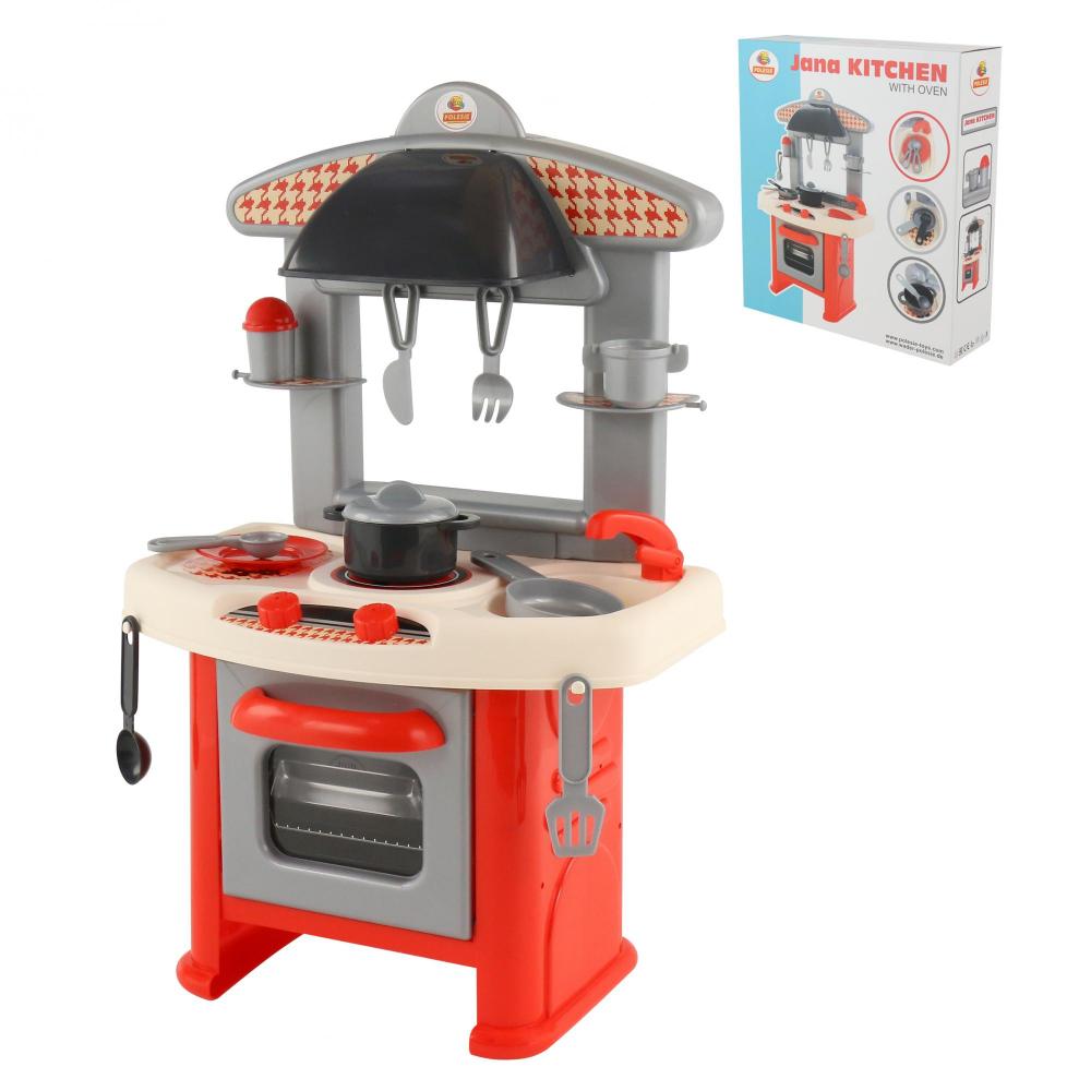 Bucatarie pentru copii Polesie Jana cu plita, cuptor cu deschidere, chiuveta, hota si accesorii pentru gatit