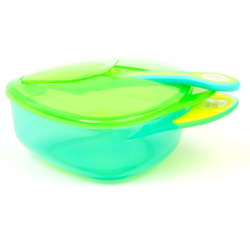 Set castron cu lingurita si capac 6 luni + turcoaz cu verde