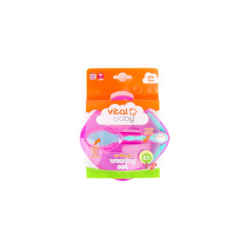 Set castron cu lingurita si capac 6 luni + roz cu mov