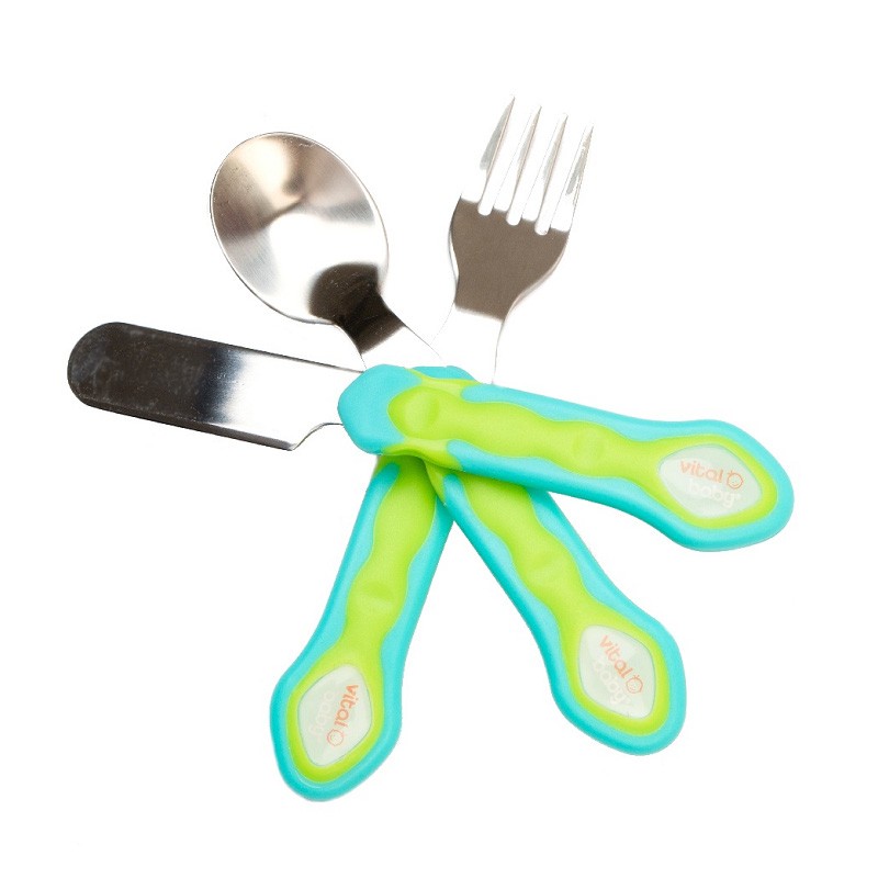 Set de tacamuri din inox 12 luni+ turcoaz cu verde