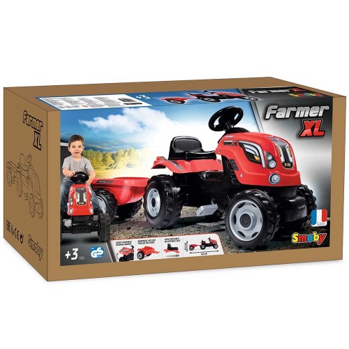 Tractor cu pedale si remorca Smoby Farmer XL rosu - 5