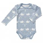 Body cu maneca lunga din bumbac organic Fresk Whale blue fog 0-3 luni