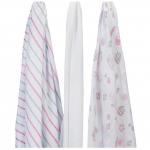 Set 3 scutece absorbante refolosibile cu tema marina alb/roz 115x115 cm Jollein