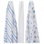 Set 3 scutece absorbante refolosibile cu tema marina alb/albastru 115x115 cm Jollein