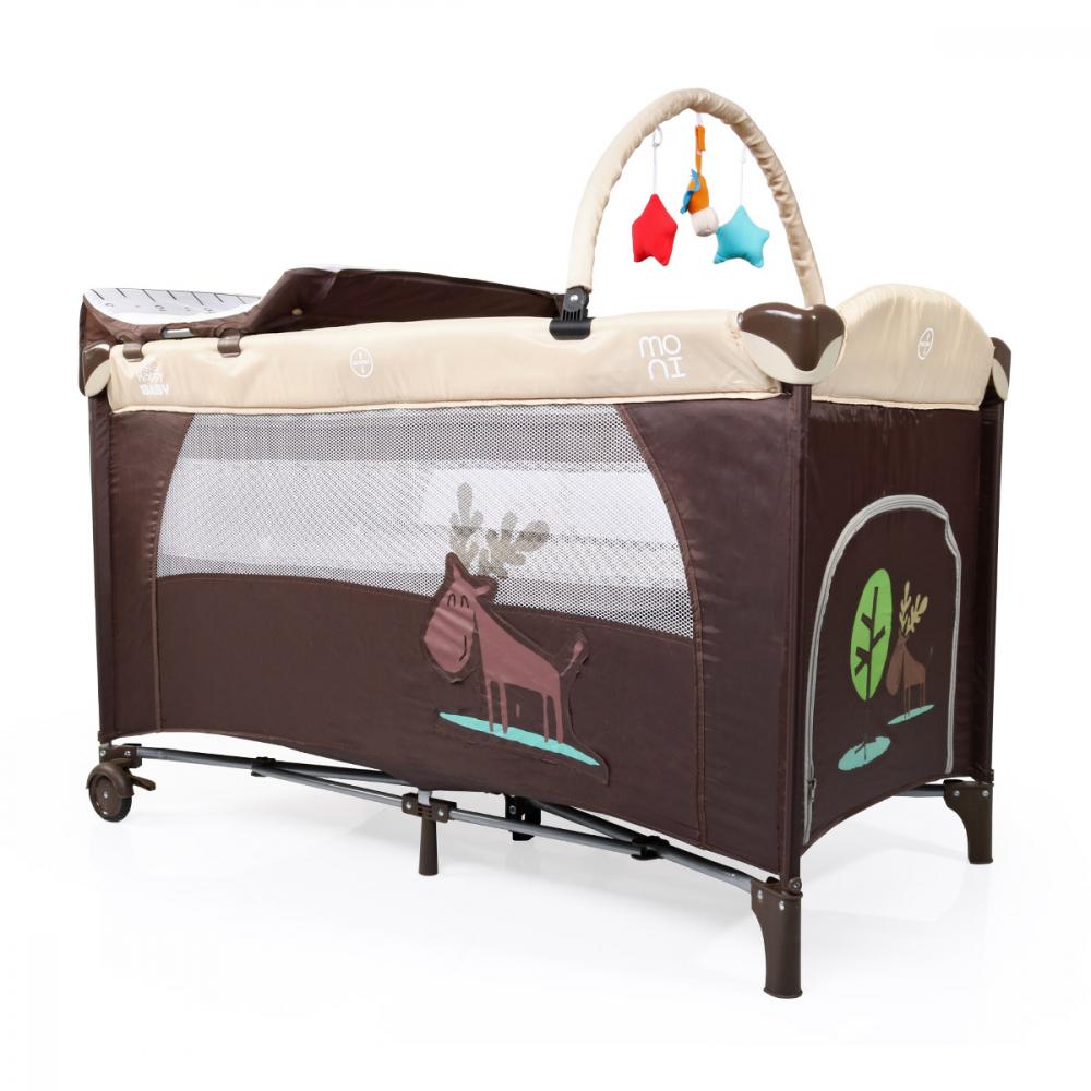 Patut pliabil cu doua nivele Happy Baby Beige