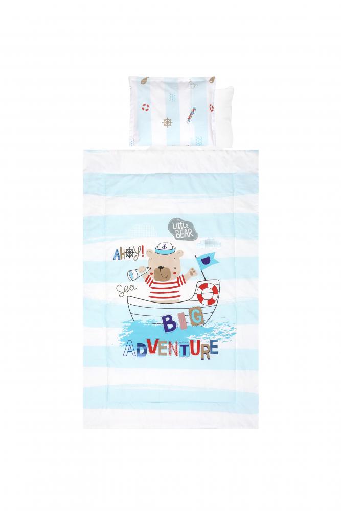 Set lenjerie pat bumbac ranforce 4 piese adventure blue
