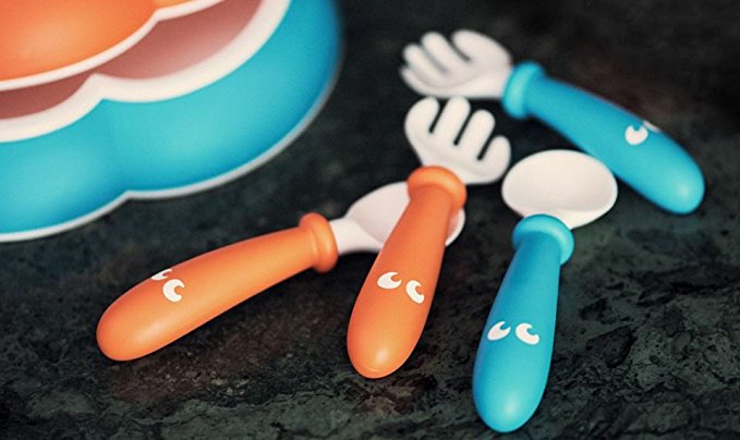 Set lingurite si furculite pentru bebelusi 4 bucati orangeturquoise