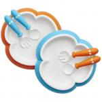 2 Seturi hranire farfurie lingurita si furculita pentru bebe Orange/ Turquoise