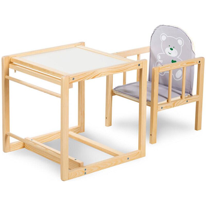 Scaun masa bobo klups ursulet gri cu inimioara verde