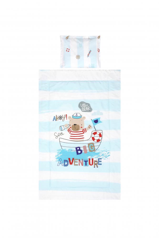 Set lenjerie pat bumbac ranforce 3 piese adventure blue