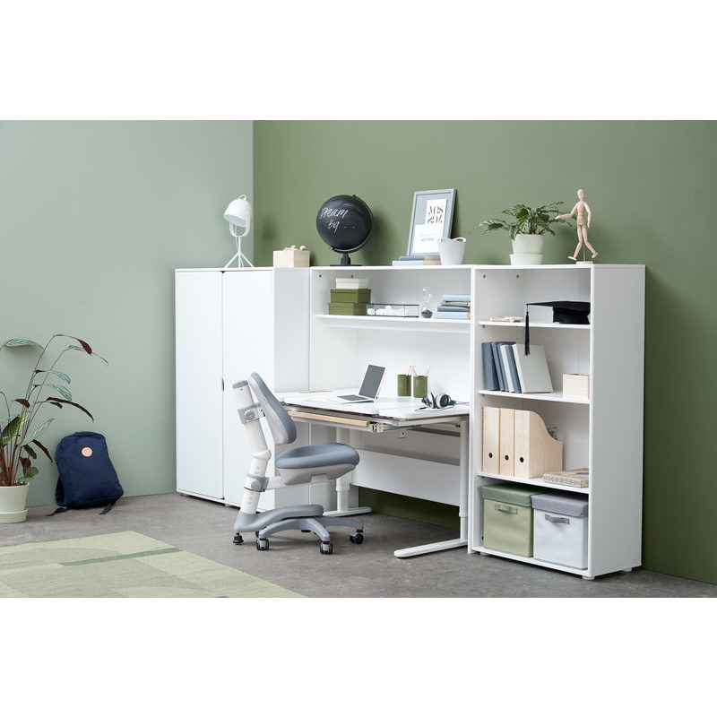 Biblioteca pentru birou cu 1 polita si spatiu organizare cabluri mdf alb flexa
