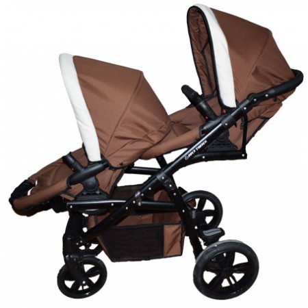 Carucior gemeni tandem lux 3 in 1 brown pj stroller