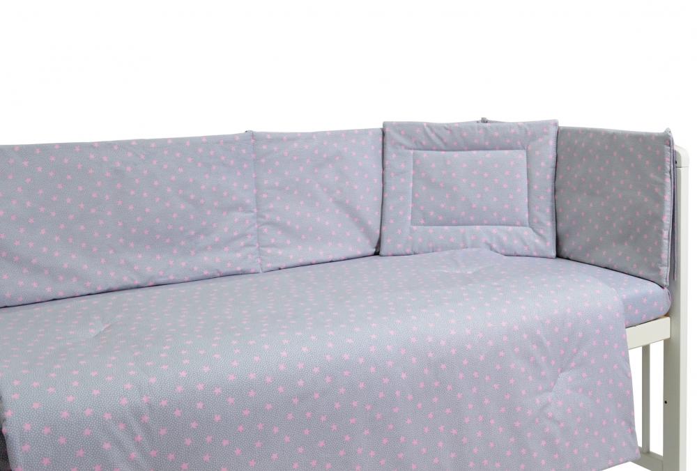 Lenjerie patut cu 5 piese pink stars grey