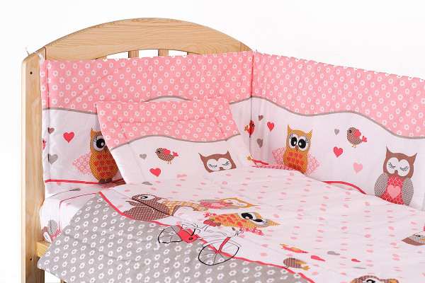 Lenjerie patut cu 7 piese happy owls pinkgrey 051