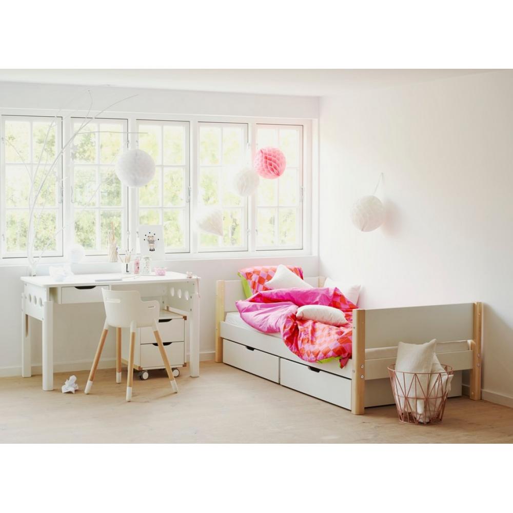Pat clasic alb cu picioare natur flexa white 90x200 cm