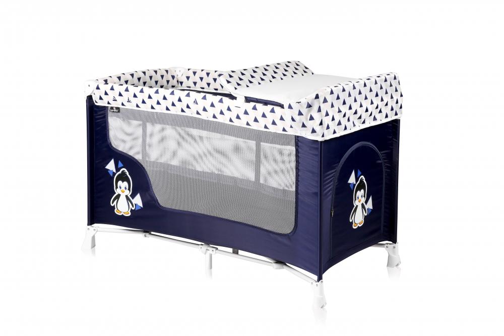 Patut pliabil San Remo cu 2 nivele Blue White Penguin