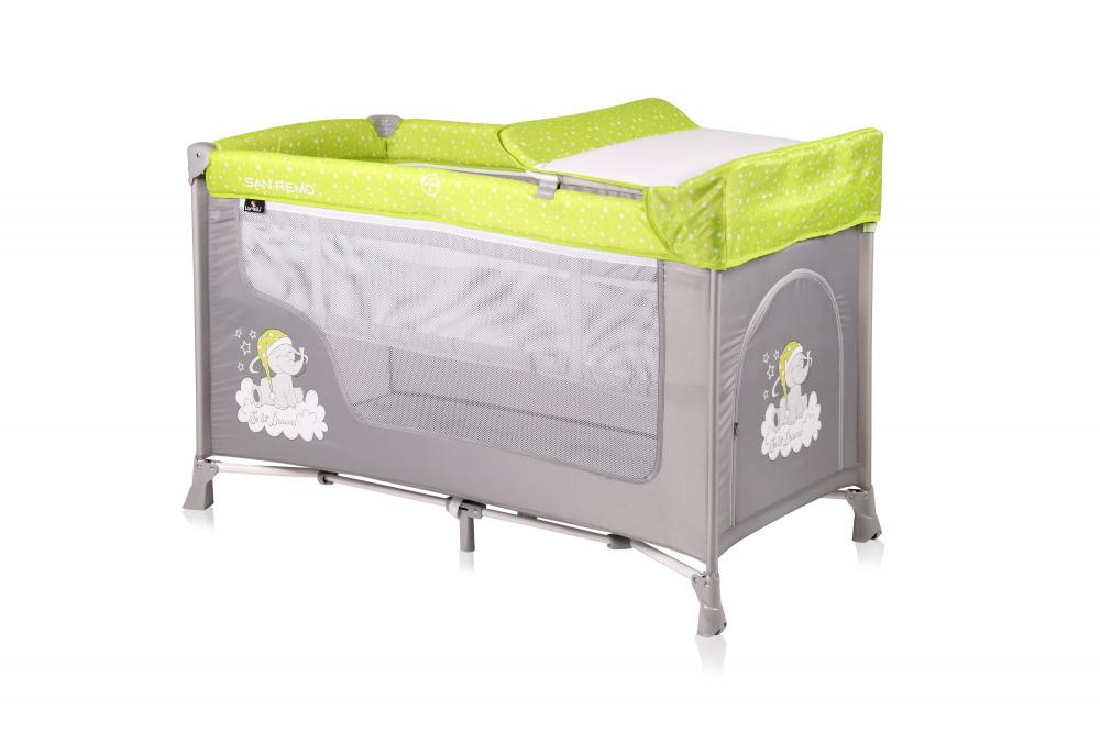 Patut pliabil San Remo cu 2 nivele Green Grey Elephants