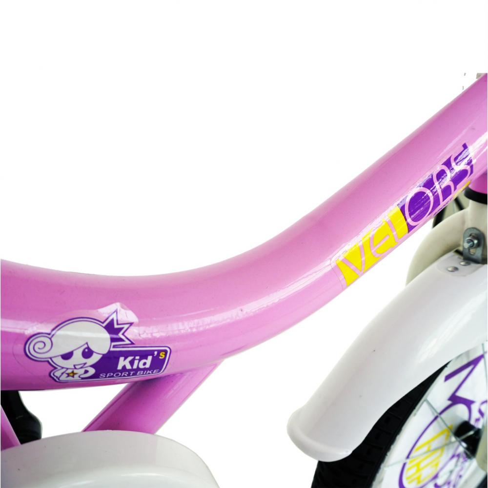 Bicicleta copii 16 Velors V1602B cadru otel roz alb si roti ajutatoare