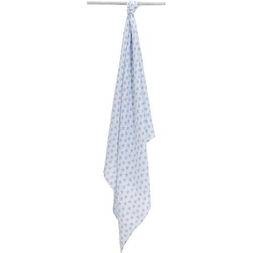 Muselina din bumbac little stars, 120 x 120 cm alb albastru