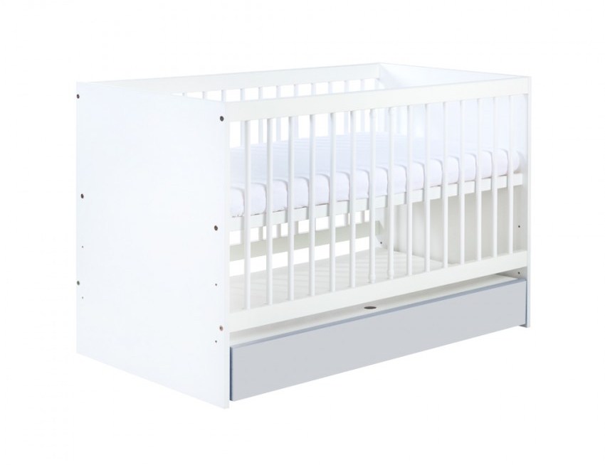 Patut din lemn cu sertar dalia grey + saltea comfort 12 cm
