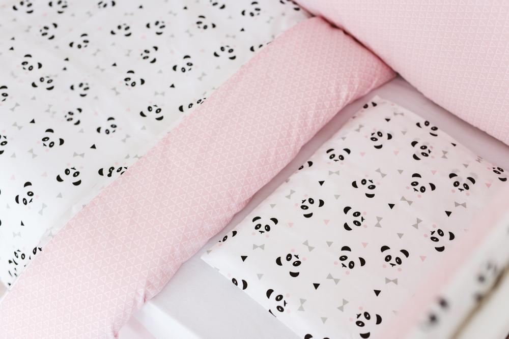 Set de pat pentru bebelusi Pink Panda - 3 piese, 100 bumbac - 1