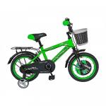 Bicicleta copii 14 Rich Baby R1401A cadru otel verde / negru si roti ajutatoare