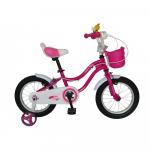 Bicicleta copii 14 Velors V1402A cadru otel fucsia/alb si roti ajutatoare