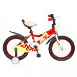Bicicleta copii 16 Rich Baby D1602A cadru otel rosu / galben si roti ajutatoare