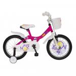 Bicicleta copii 16 Velors V1602B cadru otel fucsia / alb si roti ajutatoare