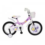 Bicicleta copii 16 Velors V1602B cadru otel roz / alb si roti ajutatoare