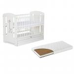 Patut din lemn cu sertar Safari Giraffe Alb + Saltea cu husa din bumbac 12 cm