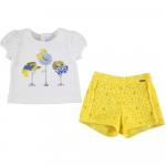Set tricou si bermude perforate Galben fetita 36 luni