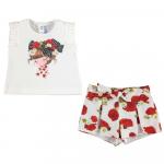 Set tricou si pantaloni scurti cu flori rosii 18 luni